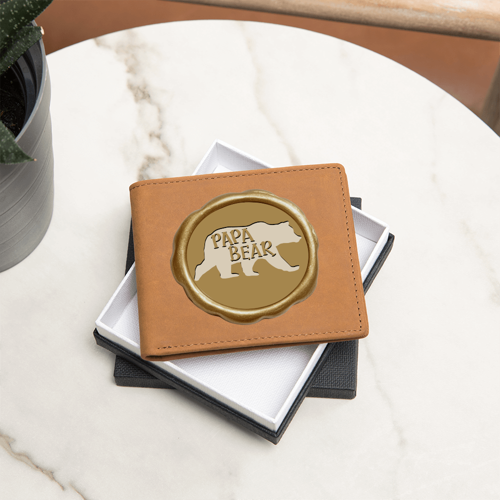Papa Bear Faux Golden Design Graphic Leather Wallet