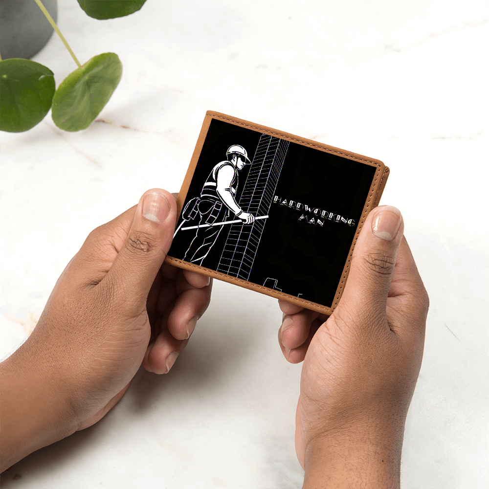 Hardworking Man Construction Worker Graphic Leather Wallet