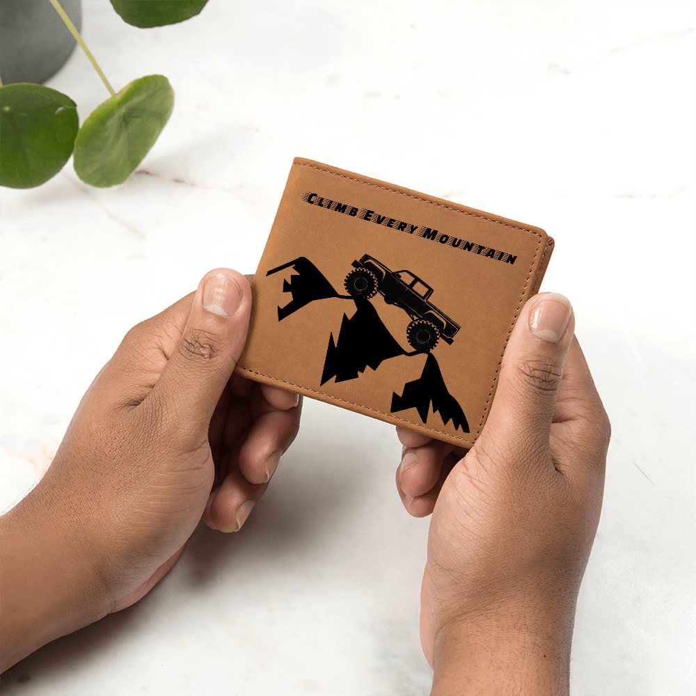 Climb Every Mountain Monster Truck Graphic Leather Wallet