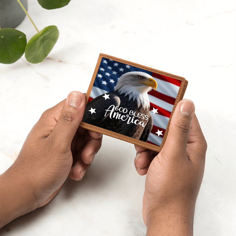 God Bless America Bald Eagle Genuine Leather Wallet