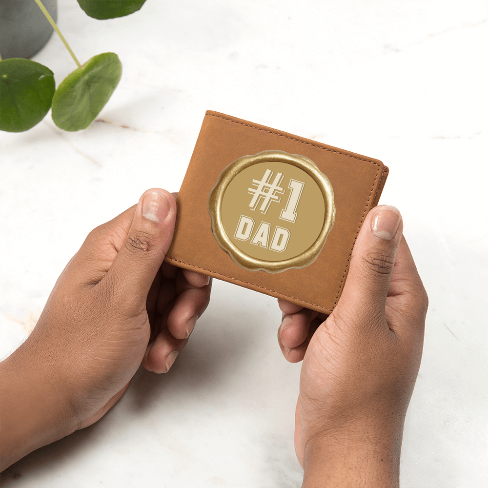 #1 Dad Golden Seal Design Graphic Leather Wallet
