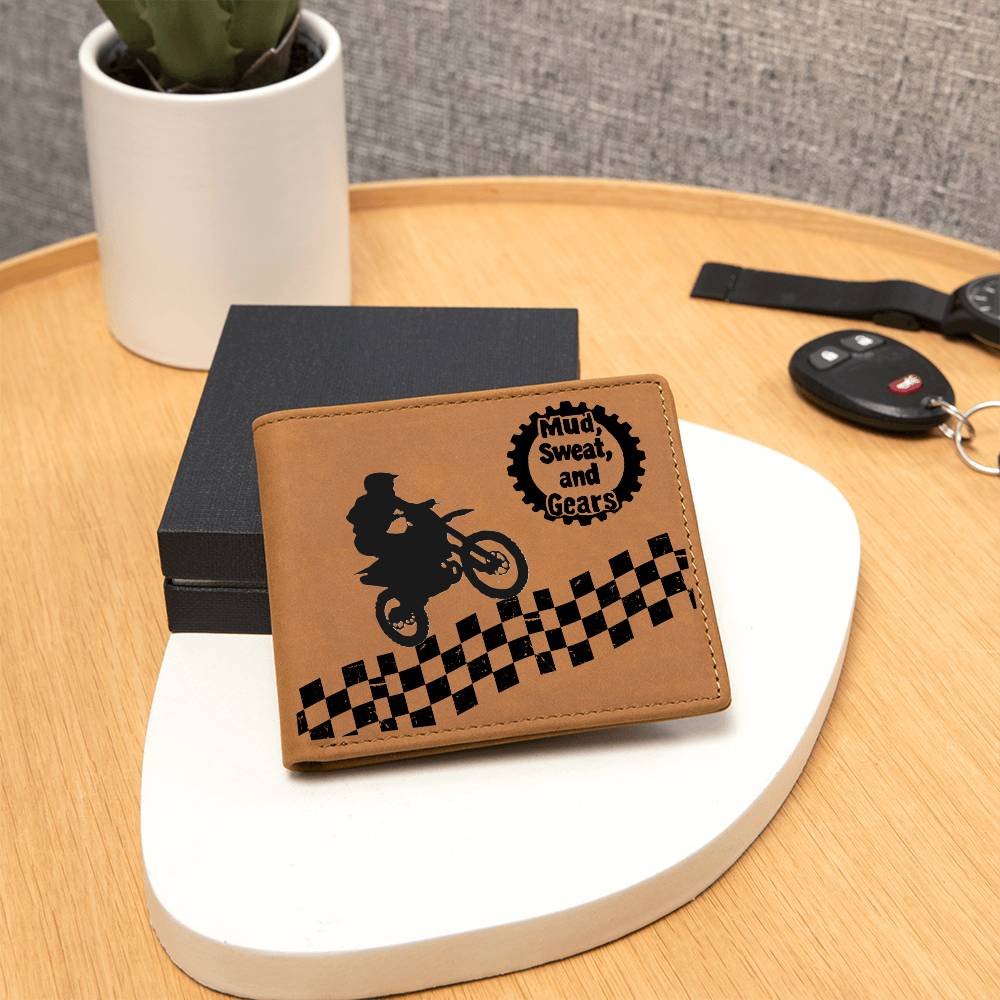 Mud Sweat and Gears Motocross Motorcycle with Rider Leather Wallet
