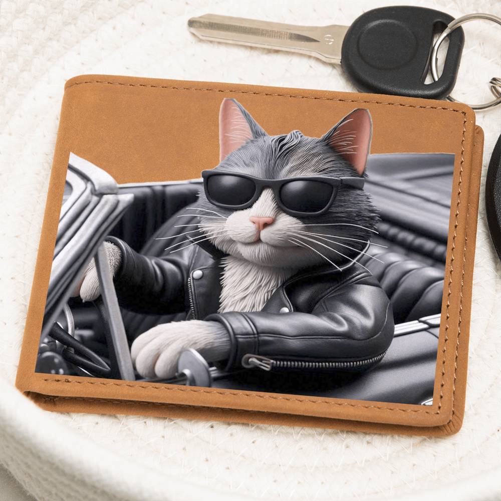 Cool Cat Driving Convertible Graphic Leather Wallet
