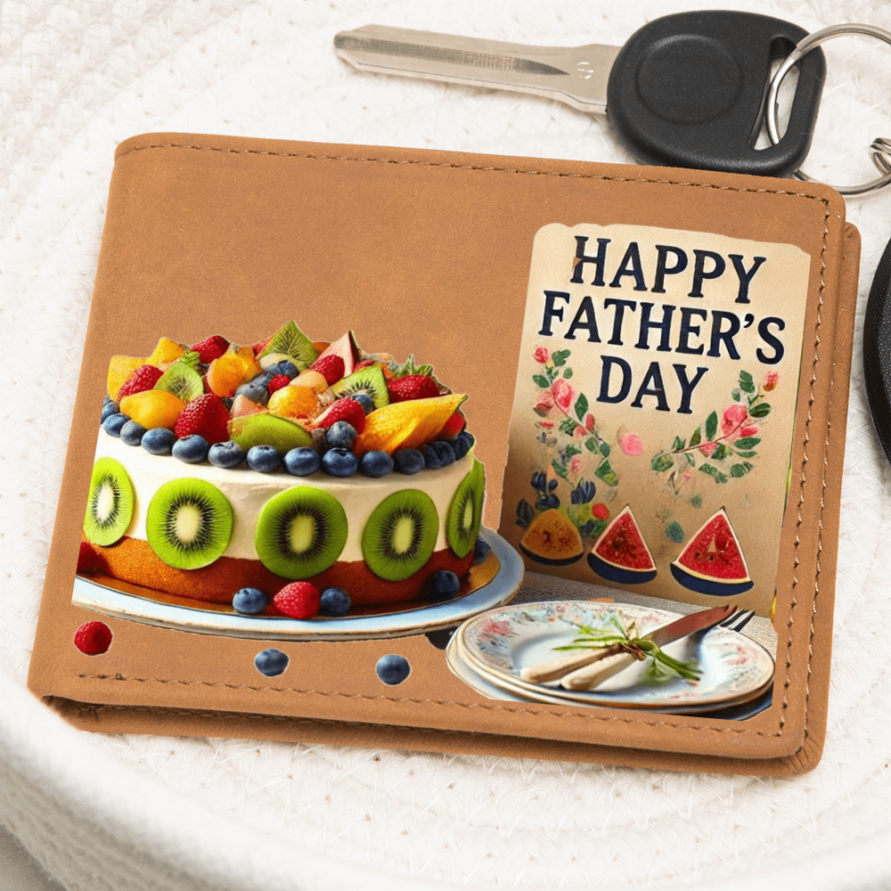 Happy Father's Day Card & Cake Graphic Leather Wallet