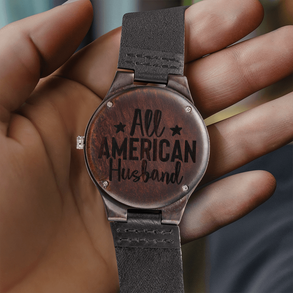 All American Husband Engraved Wooden Watch