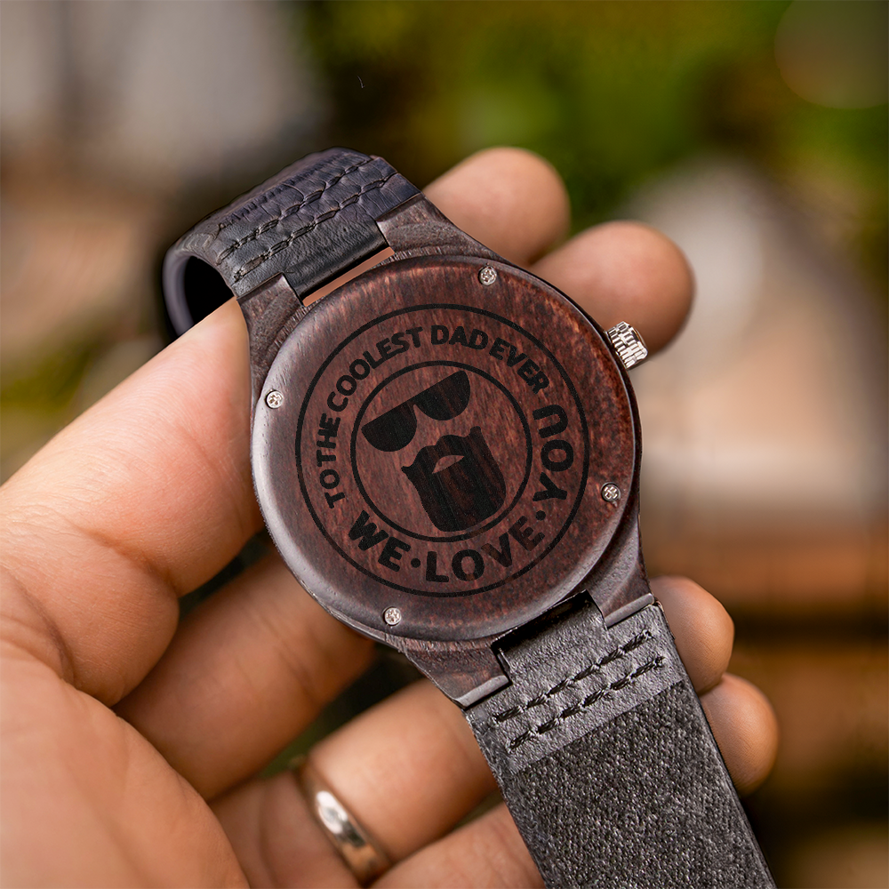 To the Coolest Dad with Beard Engraved Wooden Watch