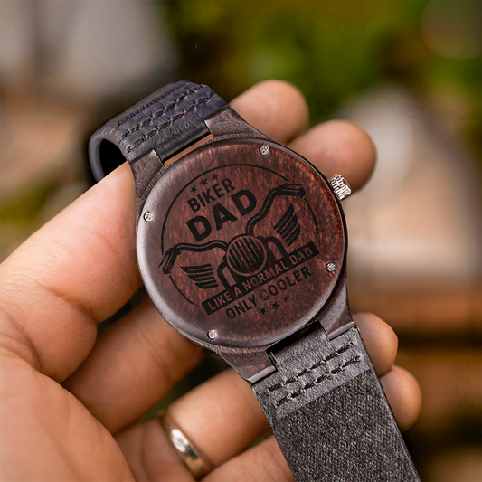 Biker Dad is Cooler Engraved Wooden Watch