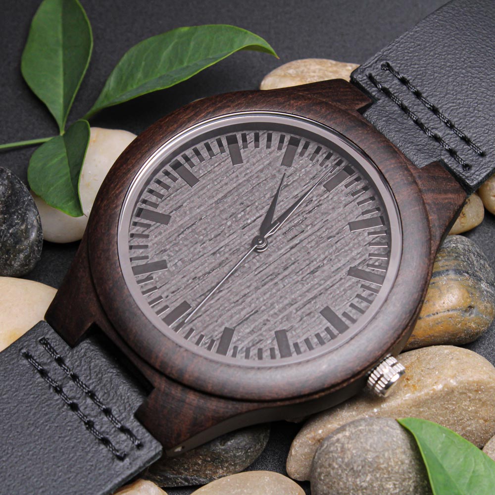 Reloj de lujo de madera con grabado floral LOVE y correa de piel auténtica