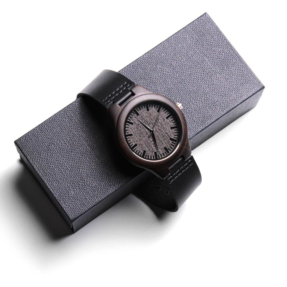 Adventure Awaits Triumphant Man Engraved Wooden Watch