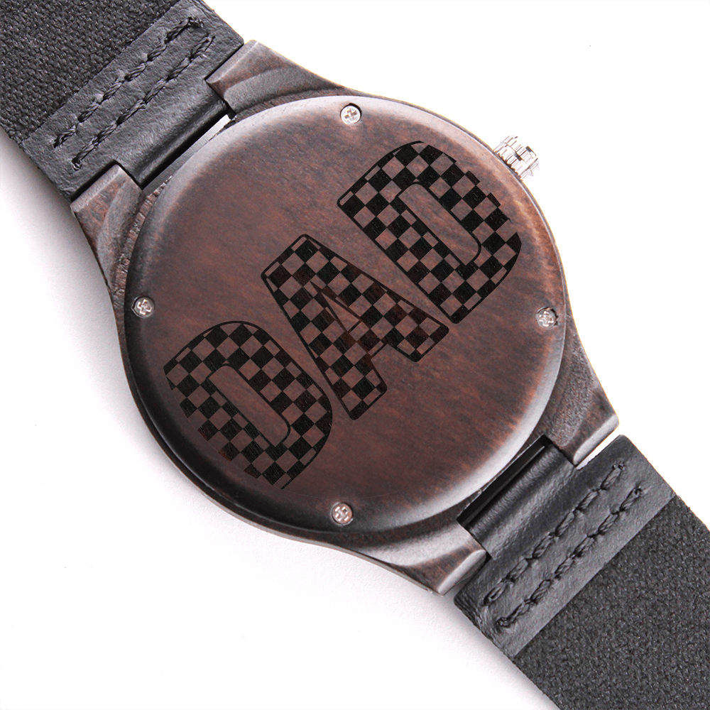Checkered Dad Happy Father's Day Engraved Wooden Watch