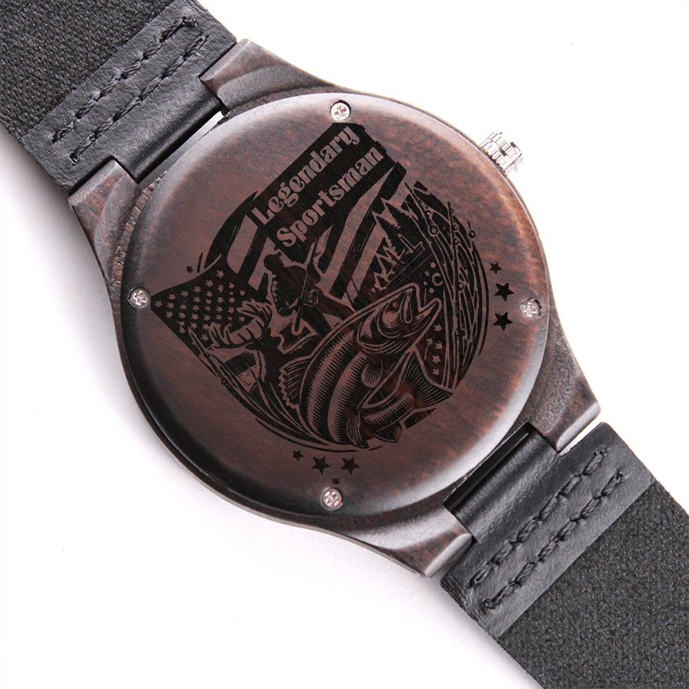 Legendary Sportsman Hunter Fisherman Engraved Wooden Watch