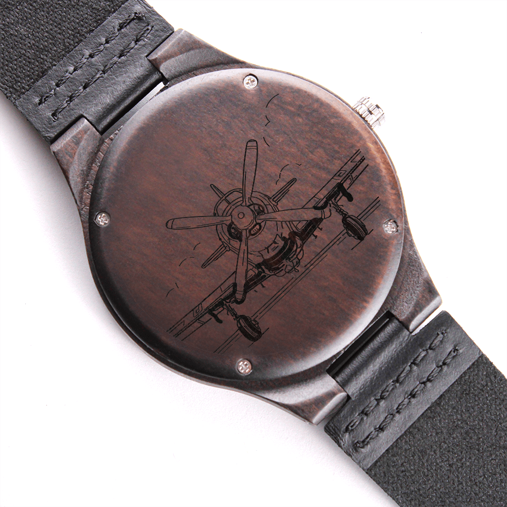 Men's Small Airplane Wooden Engraved Luxury Watch