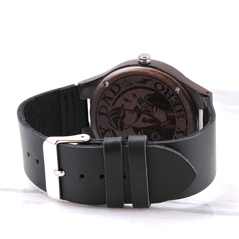 My Dad is My Hero Electrician Engraved Wooden Watch with Leather Strap