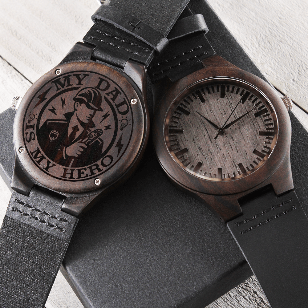 My Dad is My Hero Electrician Engraved Wooden Watch with Leather Strap