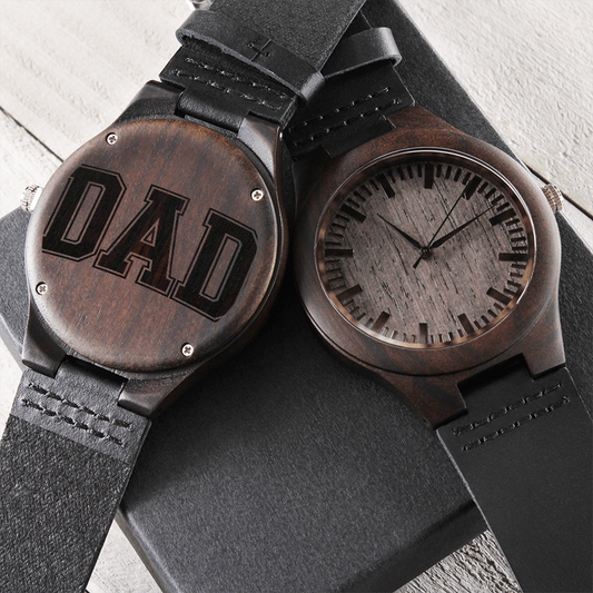 Dad Happy Father's Day Engraved Wooden Watch with Leather Strap