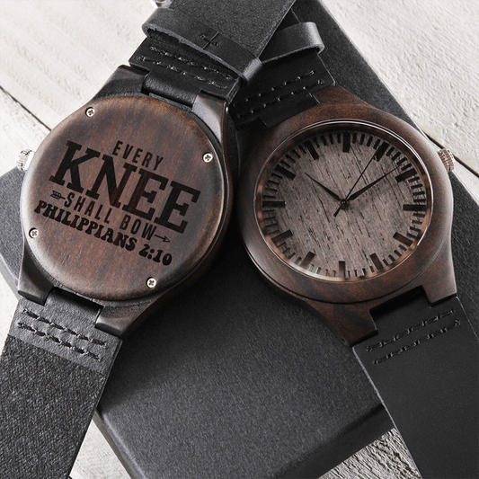 Every Knee Shall Bow Faith Based Engraved Wooden Watch