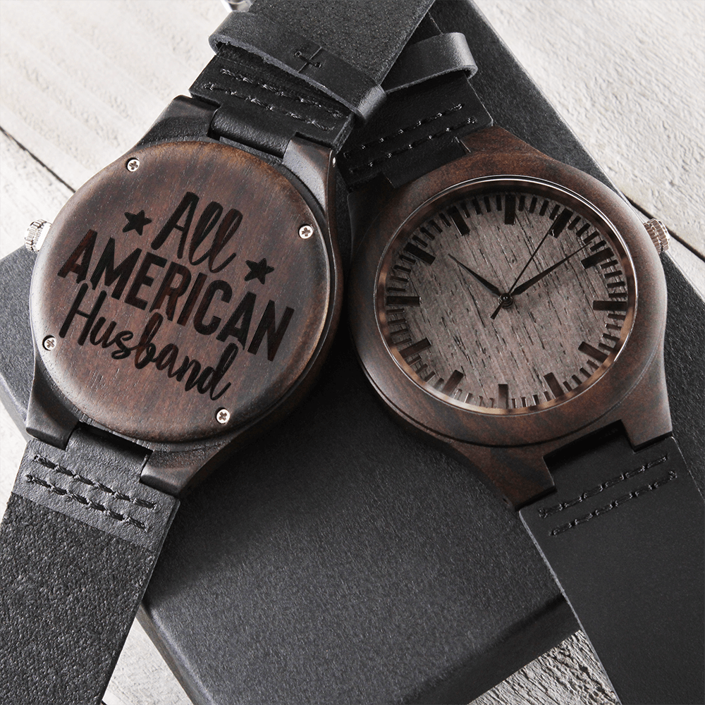 All American Husband Engraved Wooden Watch