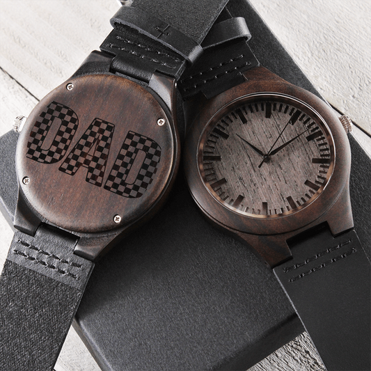 Checkered Dad Happy Father's Day Engraved Wooden Watch