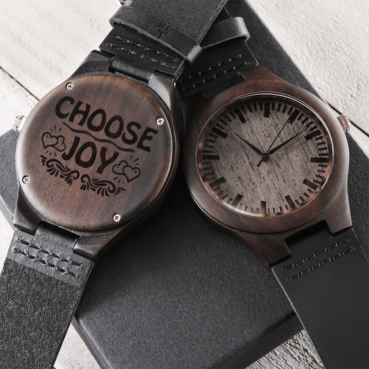 Choose Joy Inspirational Engraved Wooden Watch