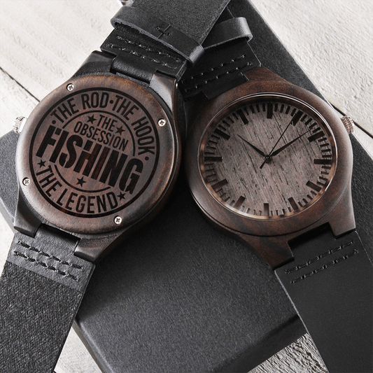 The Rod The Hook The Legend Fishing Engraved Wooden Watch