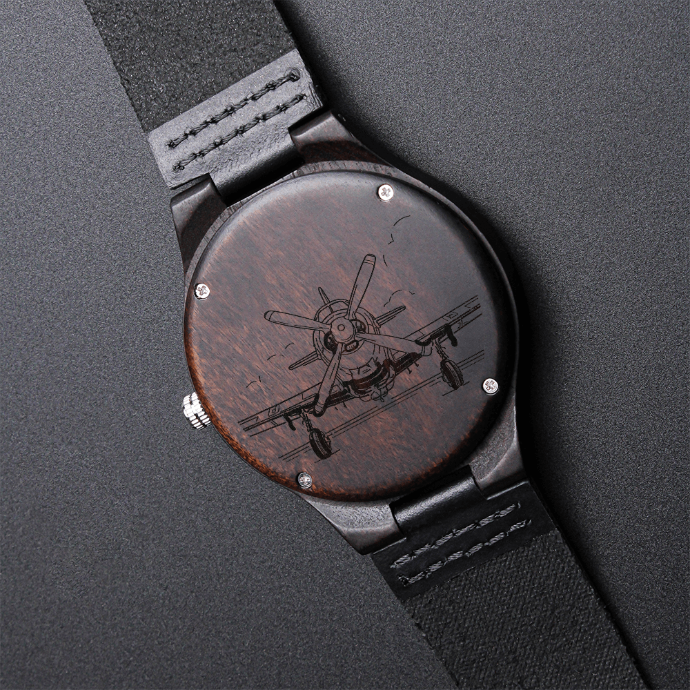 Men's Small Airplane Wooden Engraved Luxury Watch