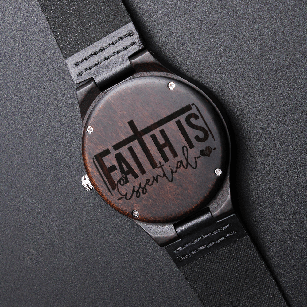 Faith is Essential Engraved Wooden Watch with Leather Band