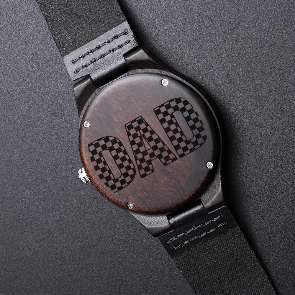 Checkered Dad Happy Father's Day Engraved Wooden Watch