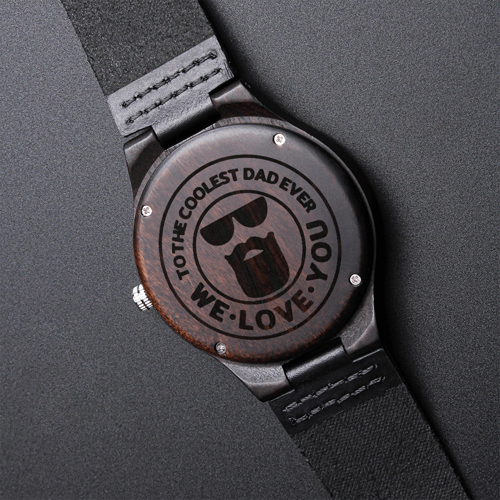 To the Coolest Dad with Beard Engraved Wooden Watch