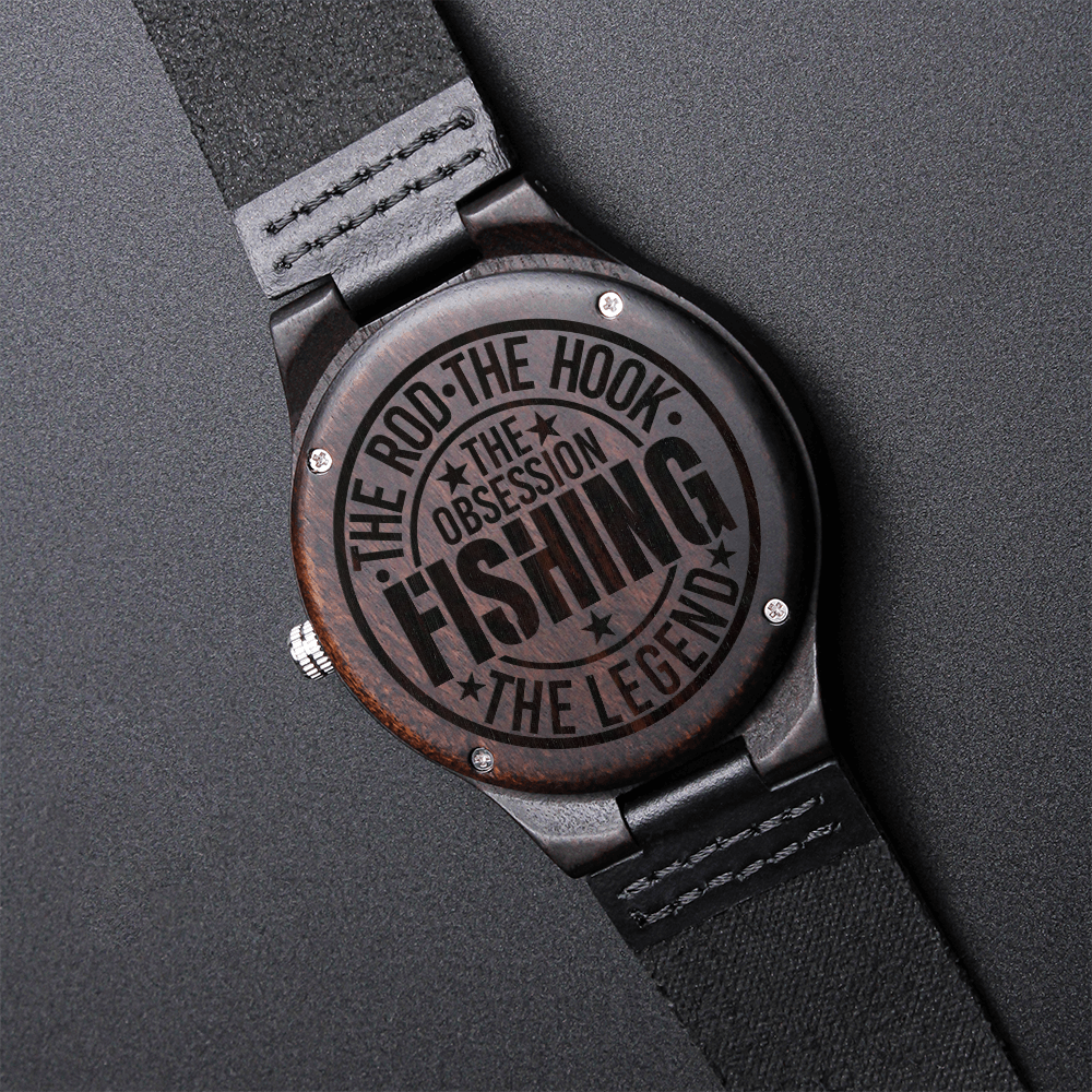 The Rod The Hook The Legend Fishing Engraved Wooden Watch