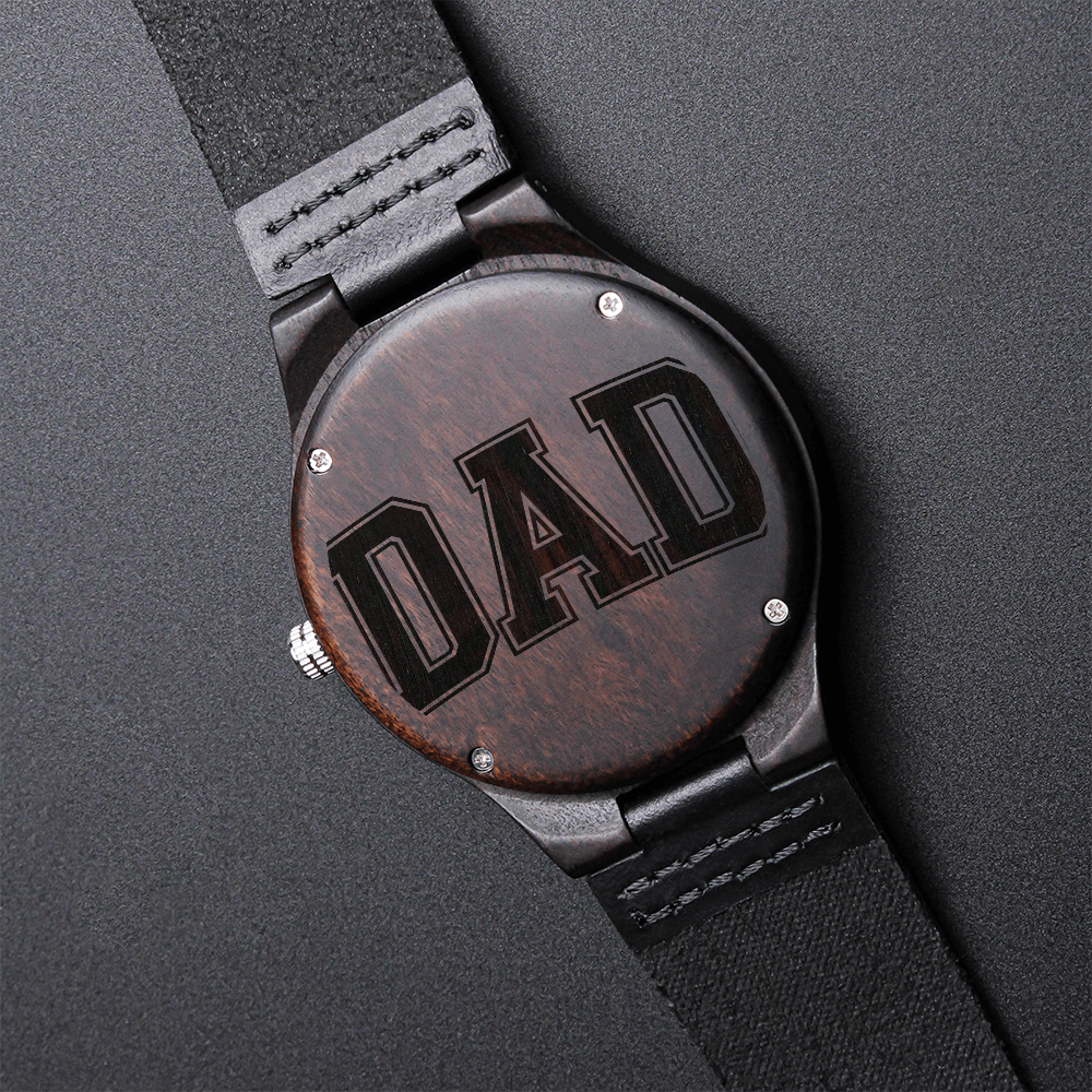 Dad Happy Father's Day Engraved Wooden Watch with Leather Strap