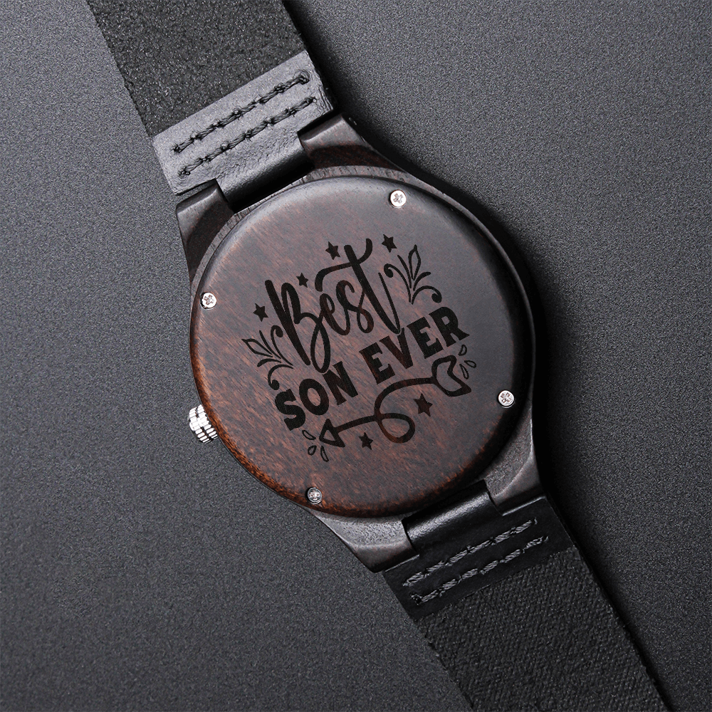 Best Son Ever Engraved Wooden Watch with Leather Strap