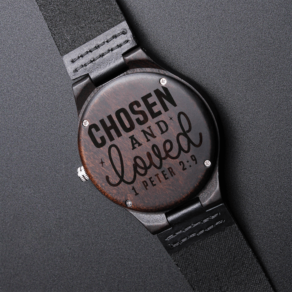 Chosen and Loved Faith Based Engraved Wooden Watch