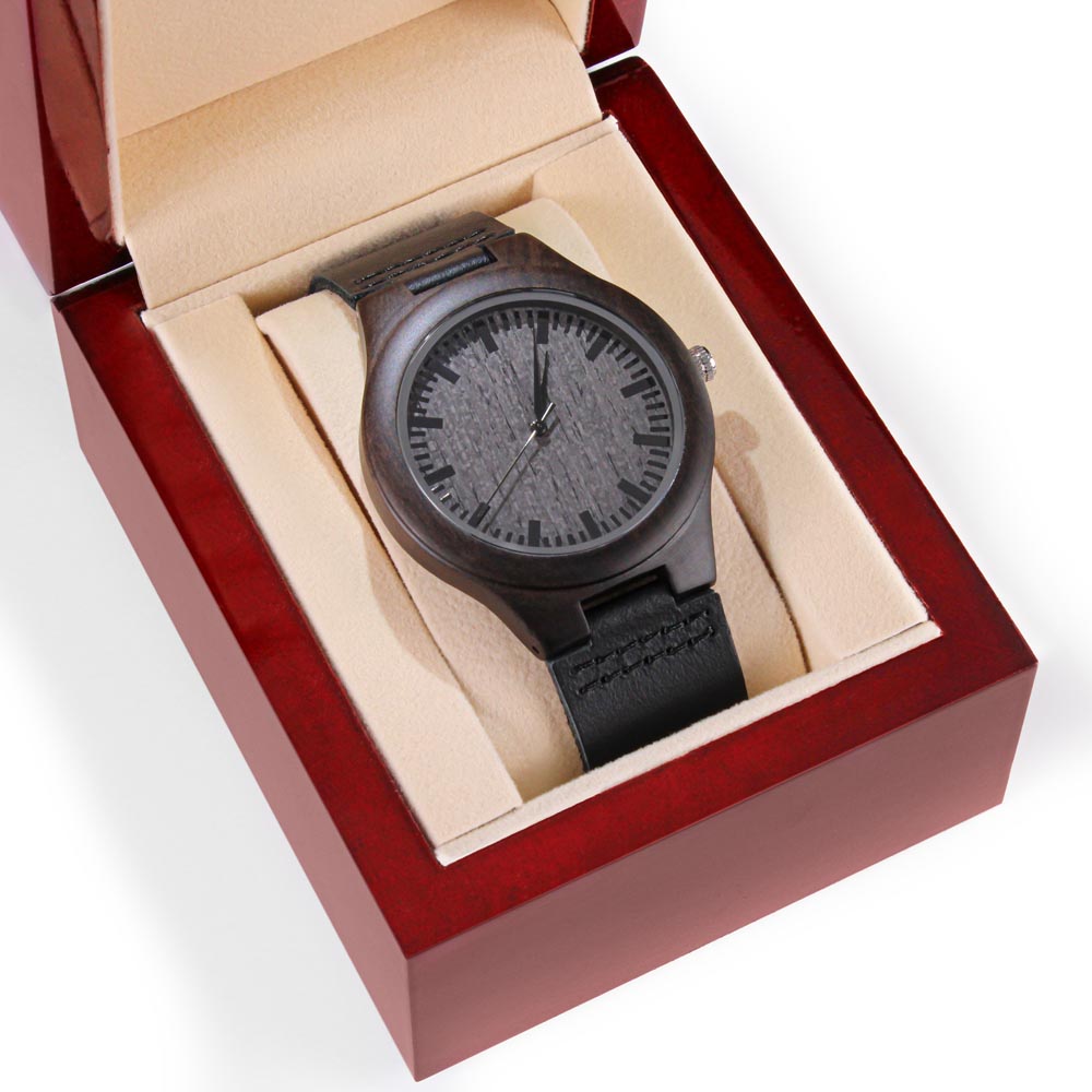 Adventure Awaits Triumphant Man Engraved Wooden Watch