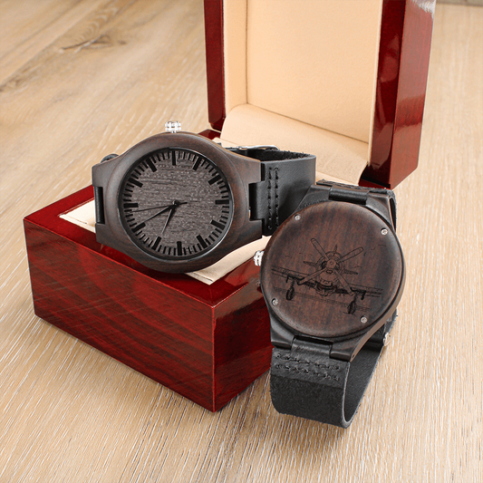 Men's Small Airplane Wooden Engraved Luxury Watch