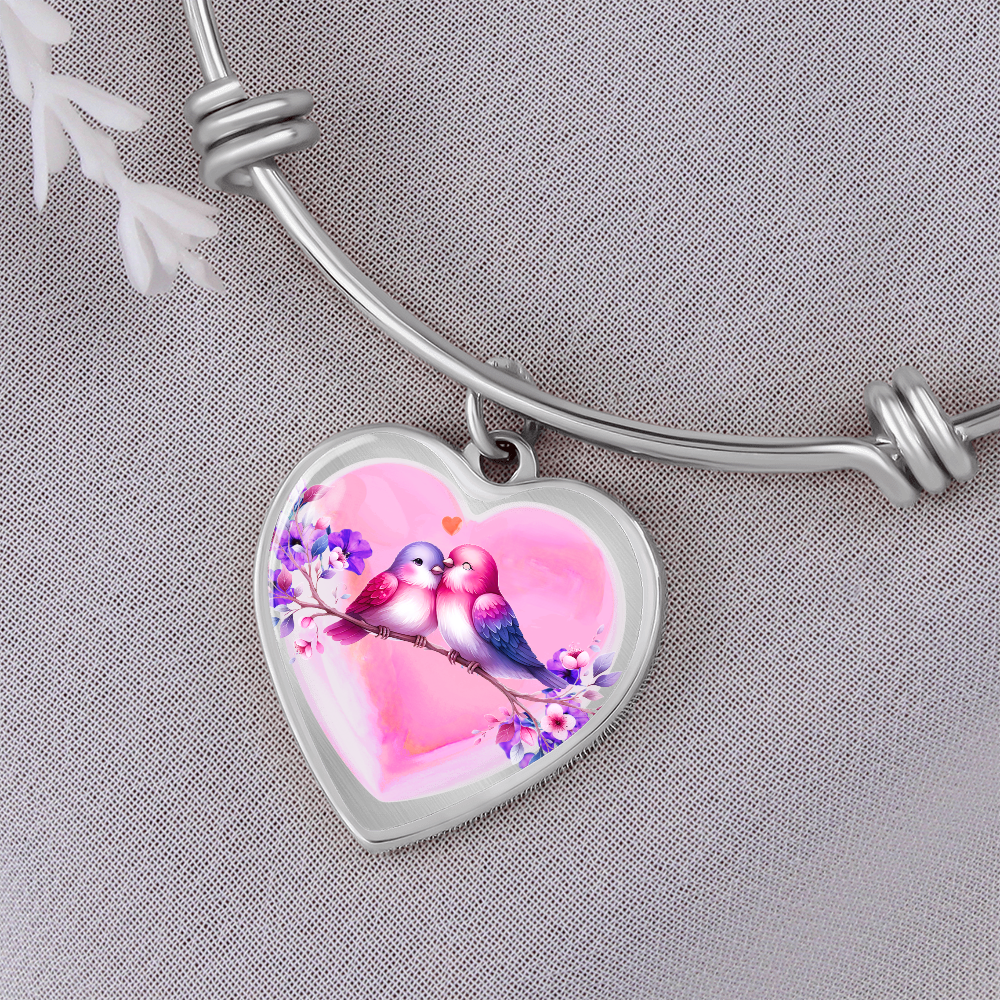 Love Birds on Heart-shaped Graphic Luxury Bracelet