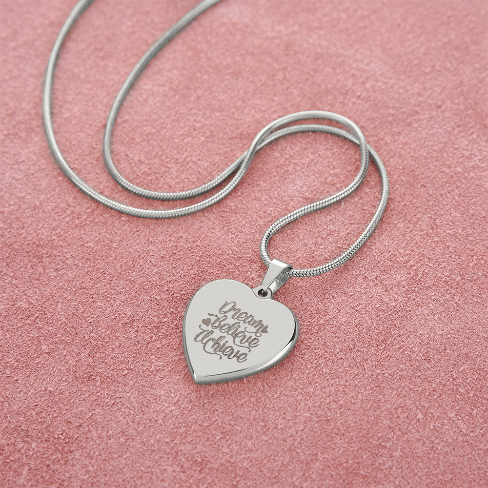 Dream Believe Achieve Motivational Engraved Heart Necklace