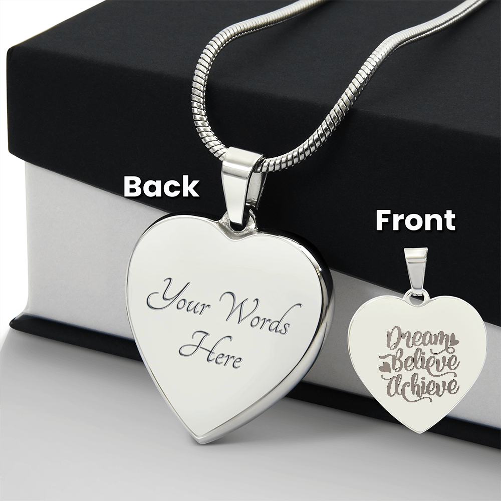 Dream Believe Achieve Motivational Engraved Heart Necklace
