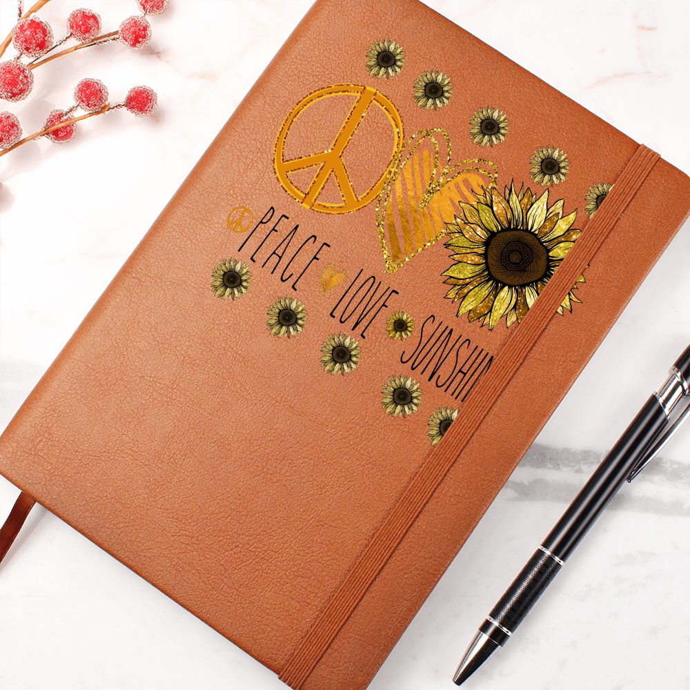 Peace Love Sunshine Sunflowers Graphic Vegan Leather Journal