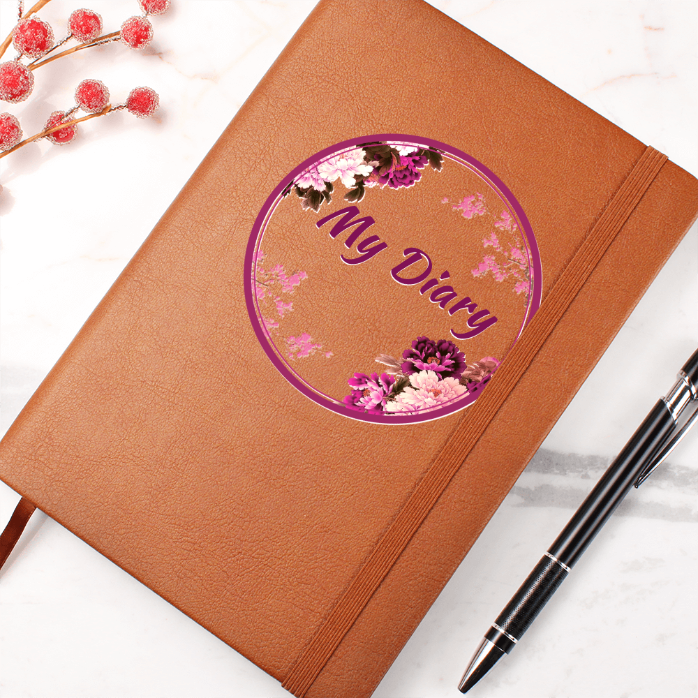 My Diary in Floral Circle Graphic Leather Journal Notebook