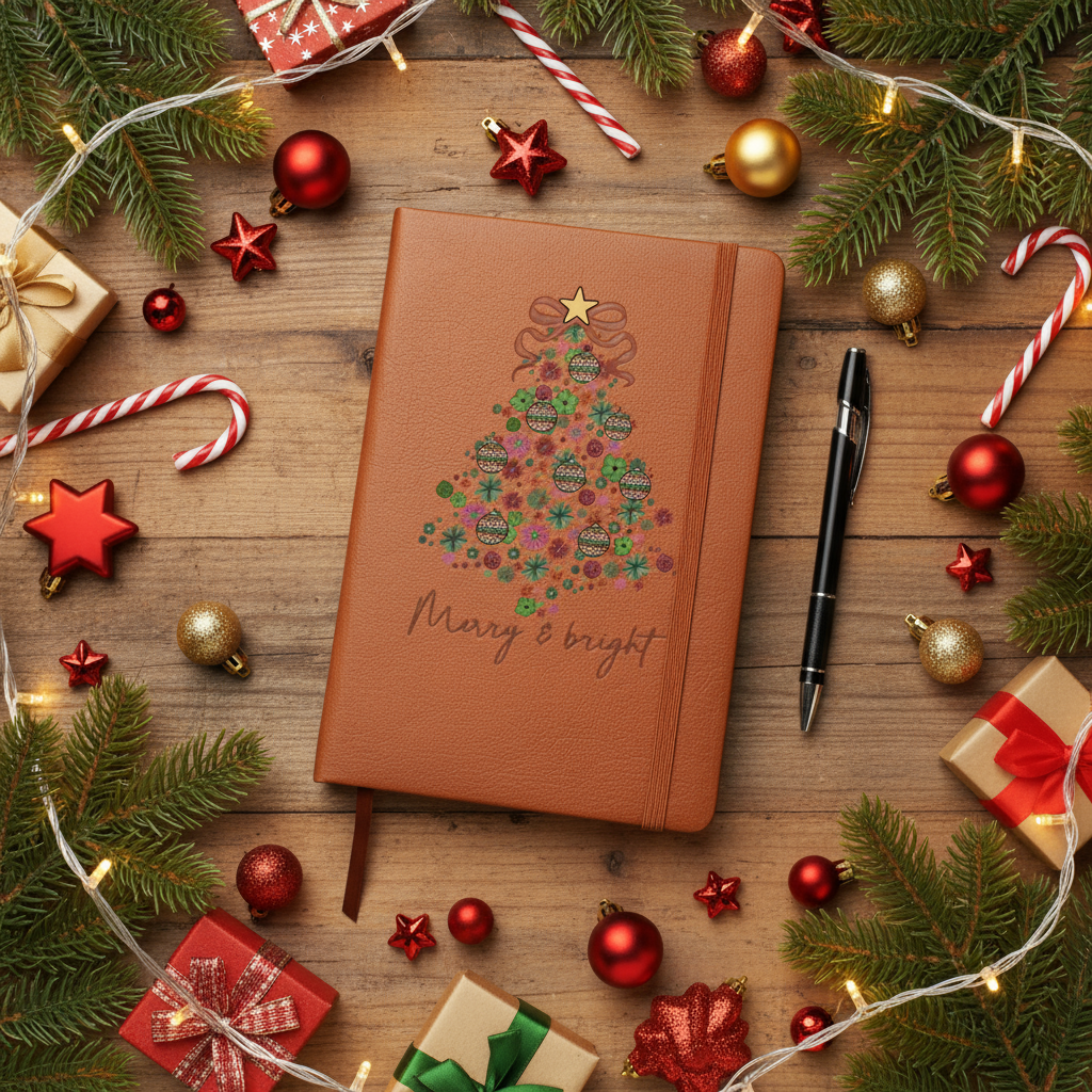 Christmas Merry & Bright Graphic Leather Journal
