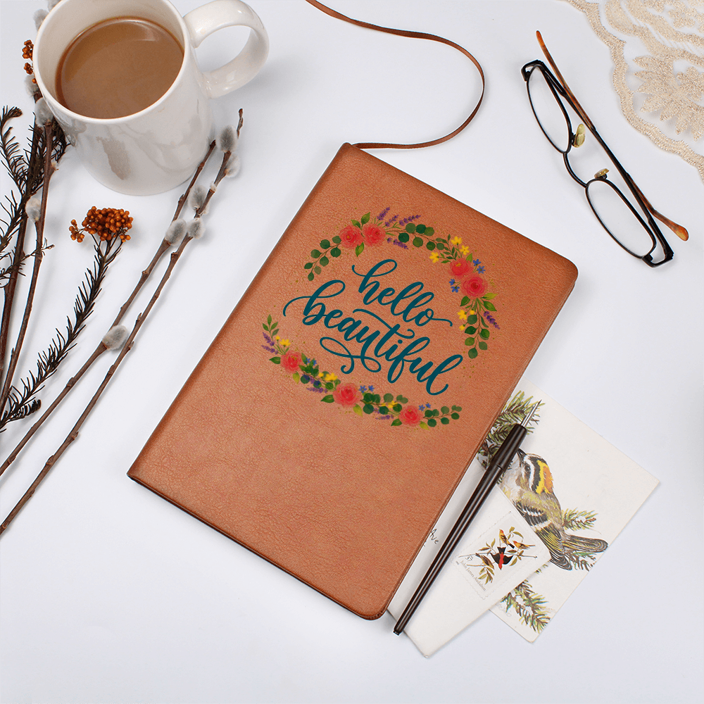 Floral Hello Beauitful Vegan Leather Graphic Journal
