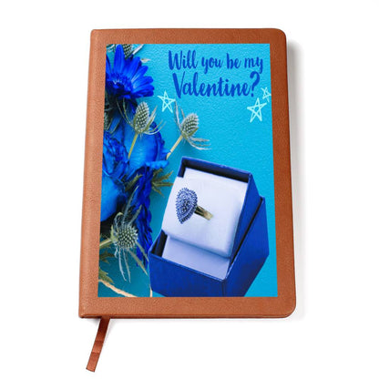 Will You Be My Valentine Blue Flowers Leather Journal