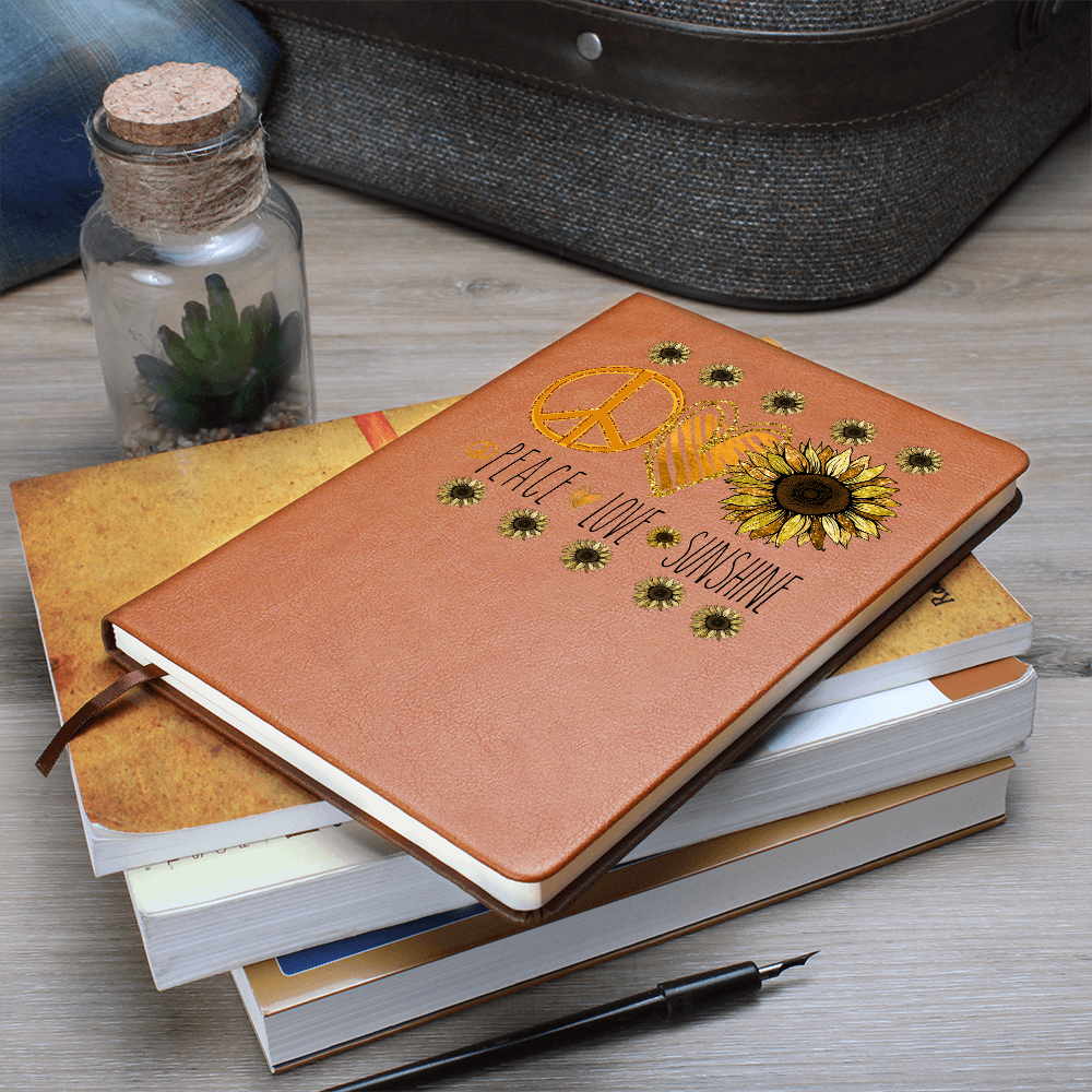 Peace Love Sunshine Sunflowers Graphic Vegan Leather Journal