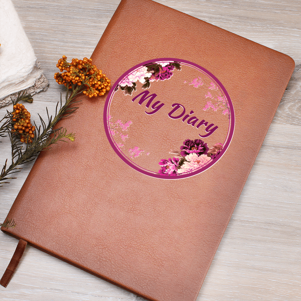 My Diary in Floral Circle Graphic Leather Journal Notebook