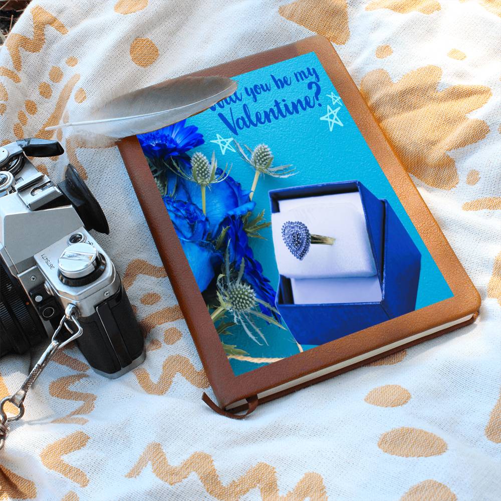 Will You Be My Valentine Blue Flowers Leather Journal