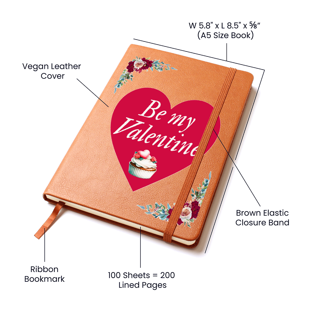 Be My Valentine Red Heart Brown Leather Journal