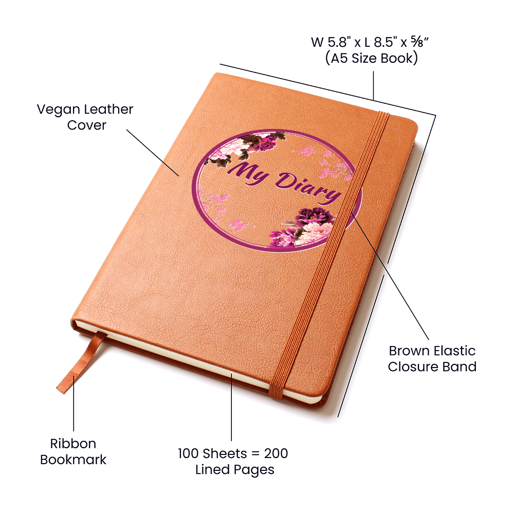 My Diary in Floral Circle Graphic Leather Journal Notebook