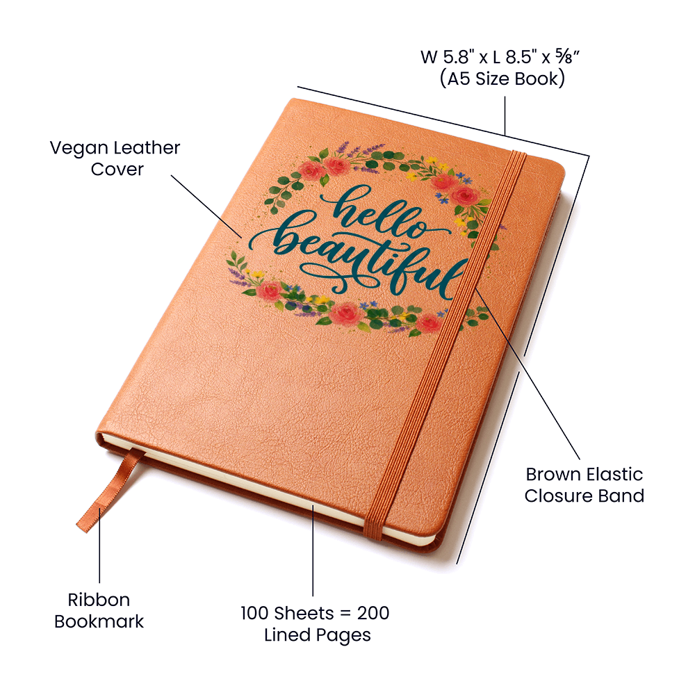Floral Hello Beauitful Vegan Leather Graphic Journal