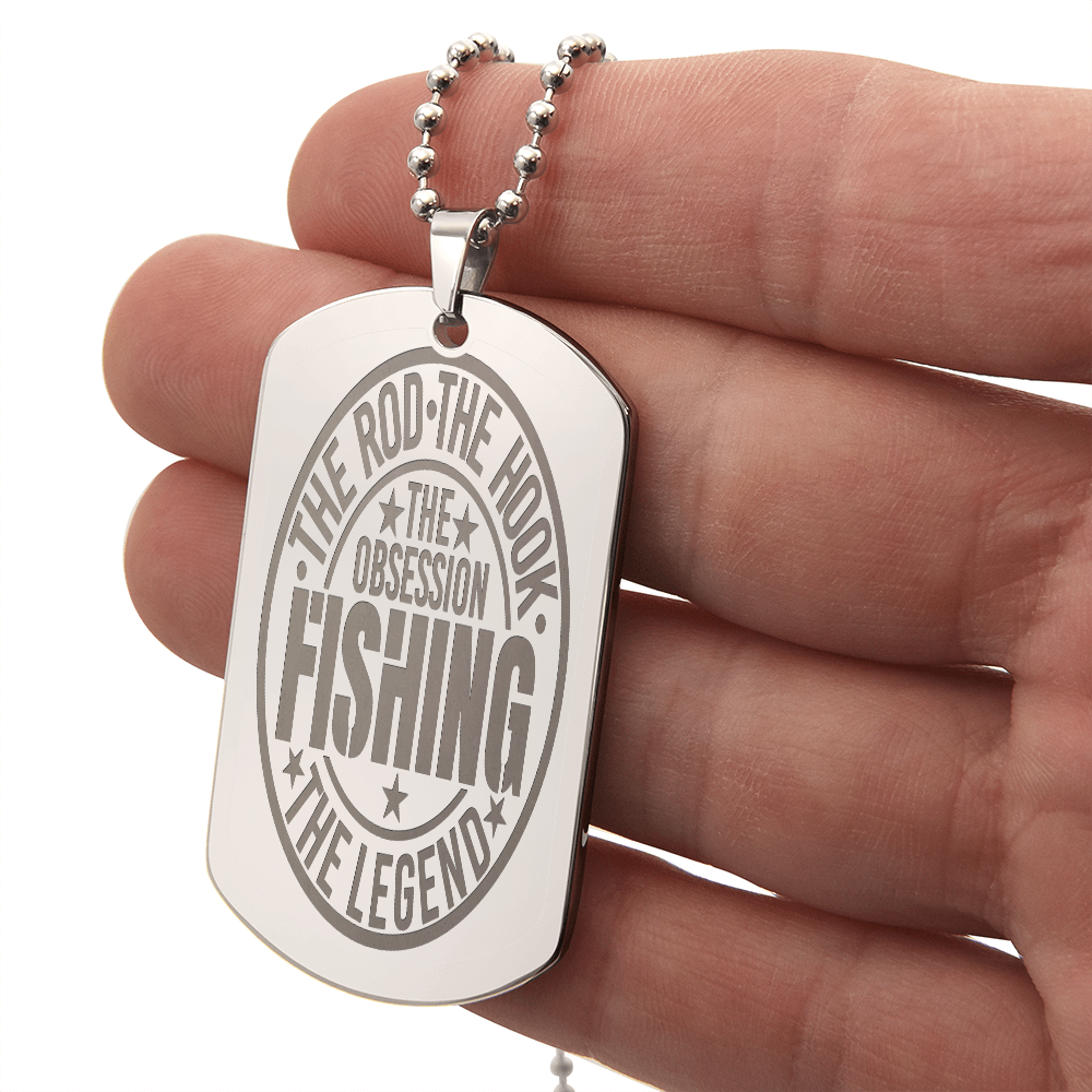 The Rod The Hook The Legend Fishing Obsession Engraved Dog Tags Necklace