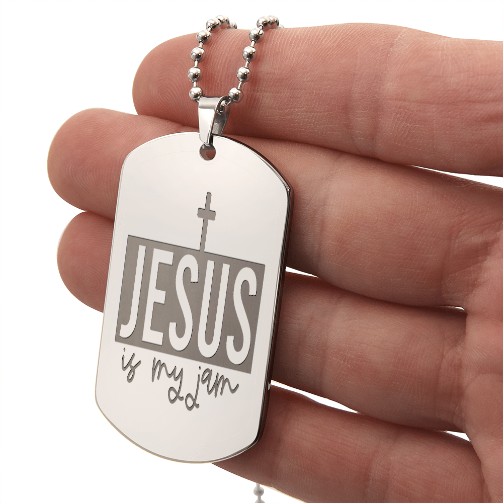 Jesus is My Jam Engraved Dog Tag Necklace